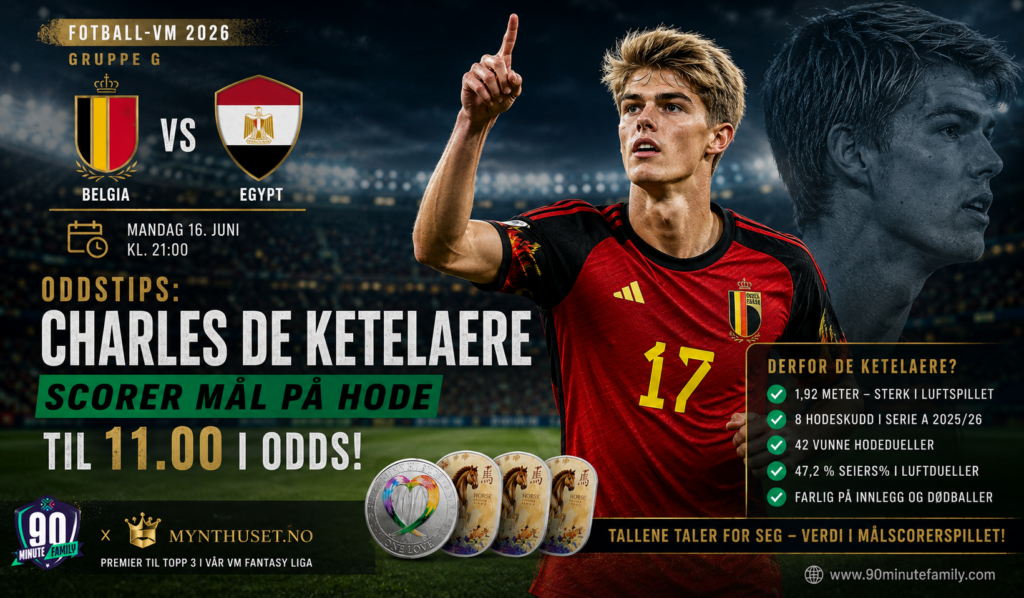 Belgia – Egypt VM 2026 (Målspill på Charles De Ketelaere)