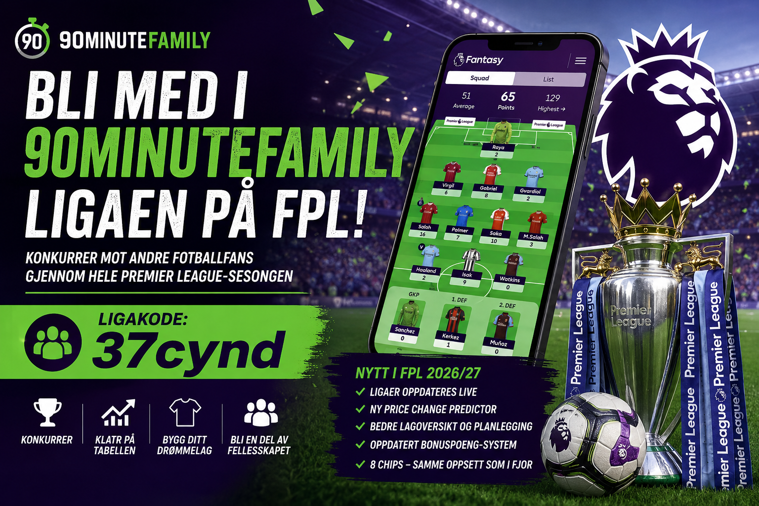 Bli med i 90minutefamily-ligaen i FPL 2026/27! ⚽🔥